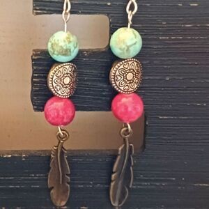 Turquoise and quartz dangle earrings in sterling silver